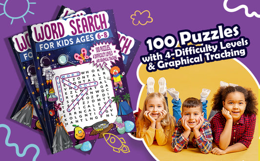 Word search for kids ages 6-8: 100 Fun and Educational Sight Word Search Themed Puzzles. 1000 words
with 4 difficulty levels and
graphical tracking for learning
vocabulary, spelling, mastering
pattern recognition,
reducing screen time and
having fun